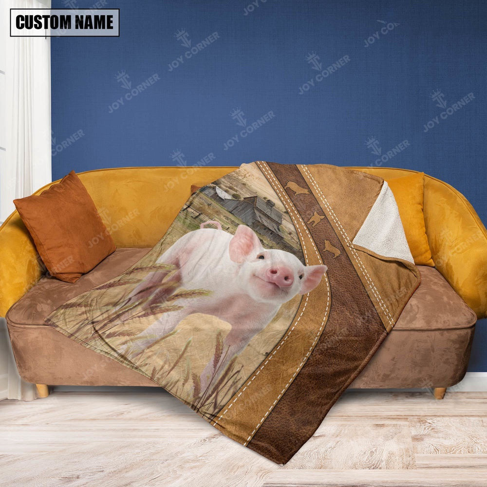 Pig Brownie Custom Name Blanket Collection, Farm Blanket, Farm Animal Blanket