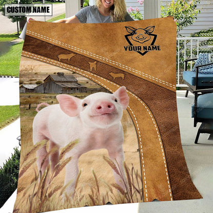 Pig Brownie Custom Name Blanket Collection, Farm Blanket, Farm Animal Blanket