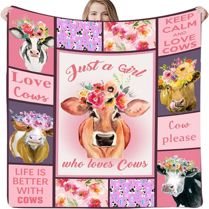 Just A Girl Who Love Cows Flower Pattern Blanket, Farm Blanket, Farm Animal Blanket
