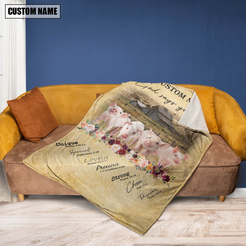 God Says You Are Personalized Name Pig Blanket, Farm Blanket, Farm Animal Blanket
