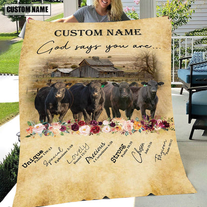 God Says You Are Personalized Name Black Angus Blanket, Farm Blanket, Farm Animal Blanket