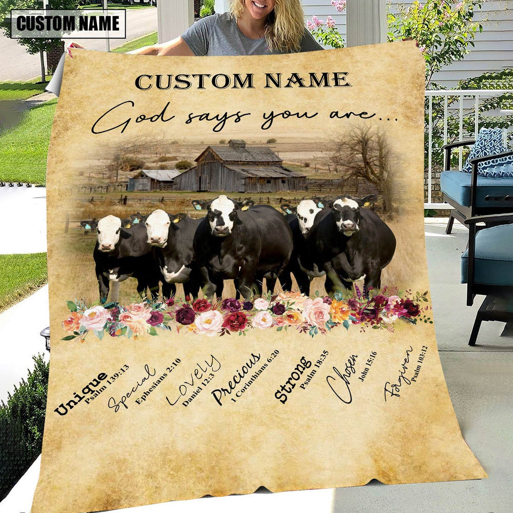 God Says You Are Personalized Name Black Baldy Blanket, Farm Blanket, Farm Animal Blanket