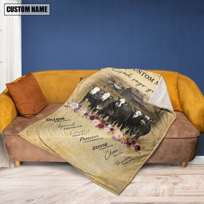 God Says You Are Personalized Name Black Baldy Blanket, Farm Blanket, Farm Animal Blanket