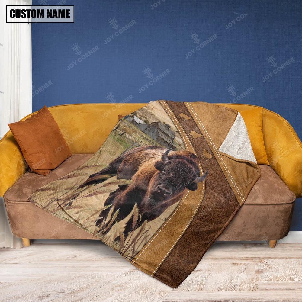 Personalized Name Bison Brownie Background Blanket, Farm Blanket, Farm Animal Blanket