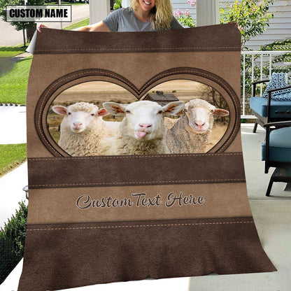 Sheep In Heart Personalized Name Blanket, Farm Blanket, Farm Animal Blanket