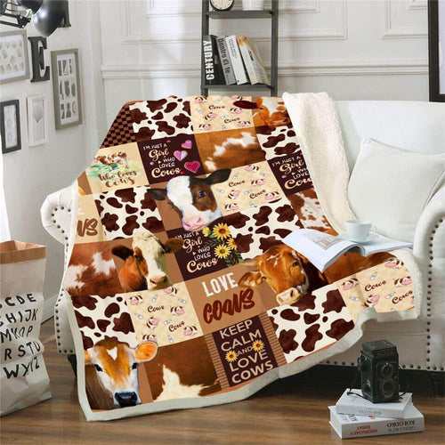 Just A Girl Who Love Cows Brown Pattern Blanket, Farm Blanket, Farm Animal Blanket