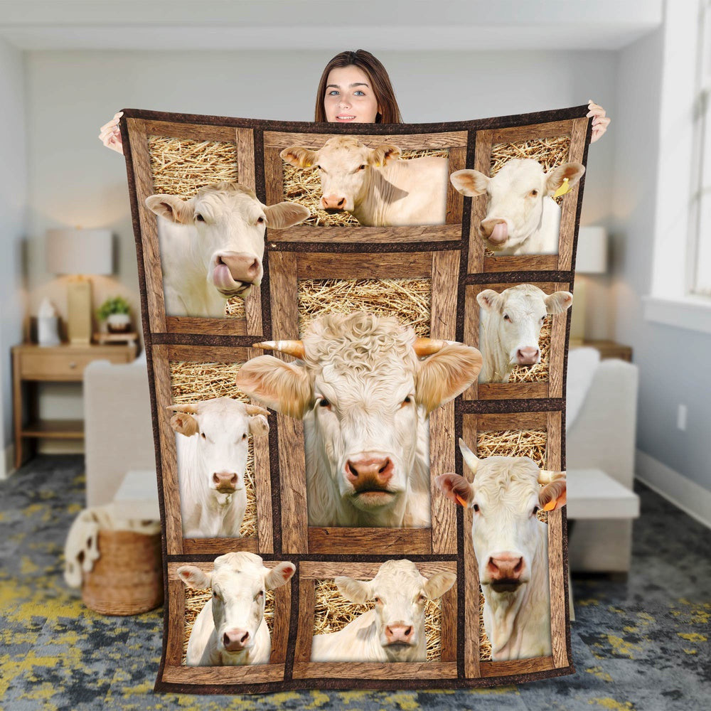 Charolais In Farm All Printed 3D Blanket, Farm Blanket, Farm Animal Blanket