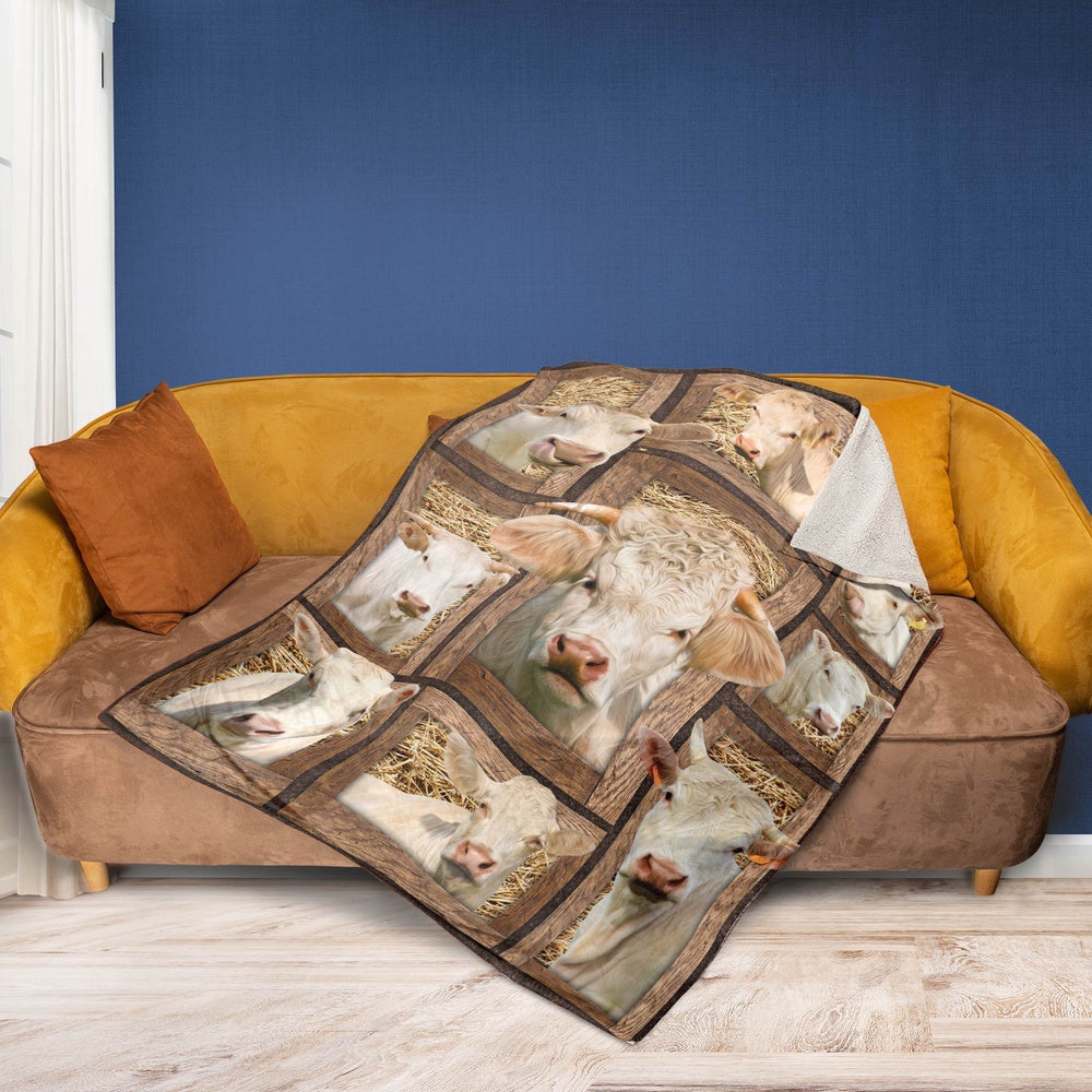 Charolais In Farm All Printed 3D Blanket, Farm Blanket, Farm Animal Blanket
