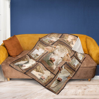 Charolais In Farm All Printed 3D Blanket, Farm Blanket, Farm Animal Blanket