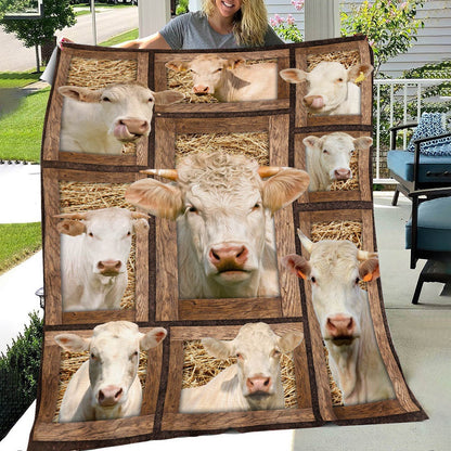 Charolais In Farm All Printed 3D Blanket, Farm Blanket, Farm Animal Blanket