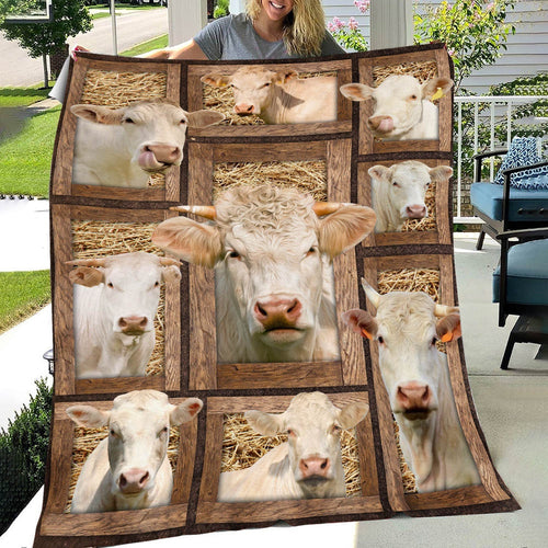 Charolais In Farm All Printed 3D Blanket, Farm Blanket, Farm Animal Blanket
