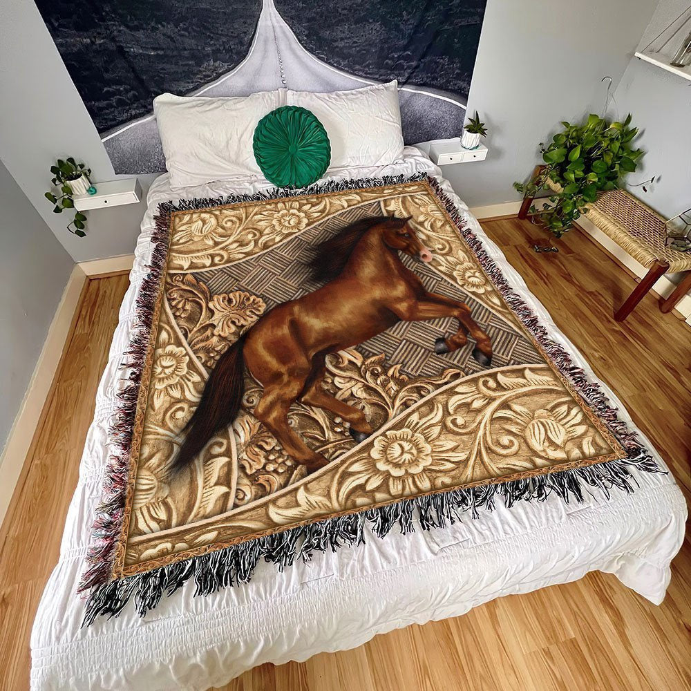 Horse All Over Printed 3D Woven Blanket, Farm Blanket, Farm Animal Blanket