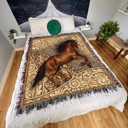 Horse All Over Printed 3D Woven Blanket, Farm Blanket, Farm Animal Blanket