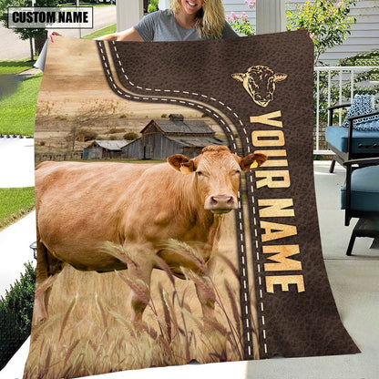 Personalized Name Limousin Leather Pattern Blanket, Farm Blanket, Farm Animal Blanket