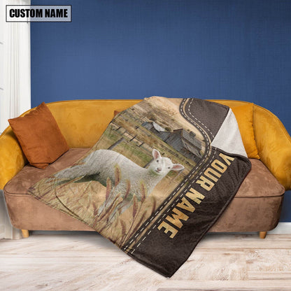 Personalized Name Lambs Leather Pattern Blanket, Farm Blanket, Farm Animal Blanket