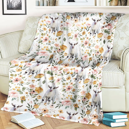 Pygmy Goat Floral Pattern Blanket, Farm Blanket, Farm Animal Blanket