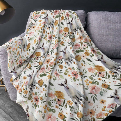 Pygmy Goat Floral Pattern Blanket, Farm Blanket, Farm Animal Blanket