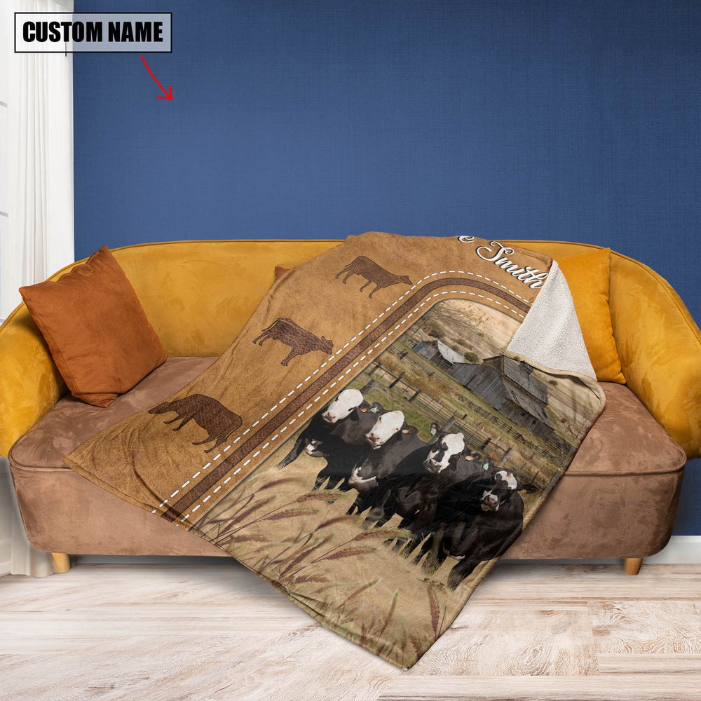 Personalized Black Baldy Cattle In Field Farmhouse Blanket, Farm Blanket, Farm Animal Blanket