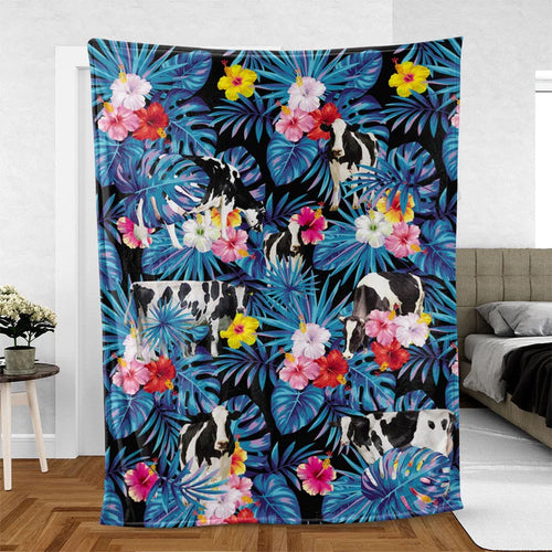 Holstein Cattle Hawaiian Pattern Blanket, Farm Blanket, Farm Animal Blanket