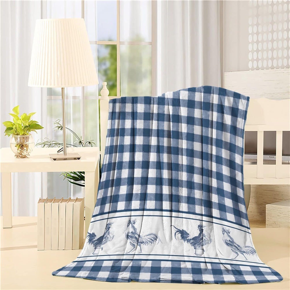 Rooster Chickens Checkerboard Pattern Blanket, Farm Blanket, Farm Animal Blanket
