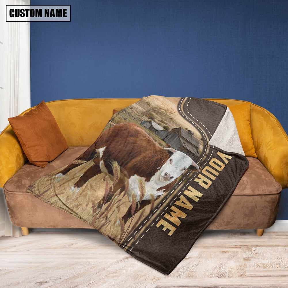Personalized Name Horn Hereford Leather Pattern Blanket, Farm Blanket, Farm Animal Blanket