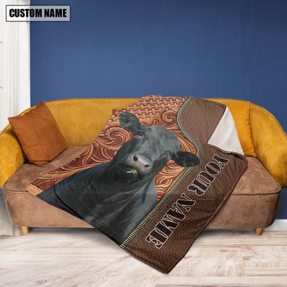 Custom Name Black Angus Leather Carving Blanket, Farm Blanket, Farm Animal Blanket