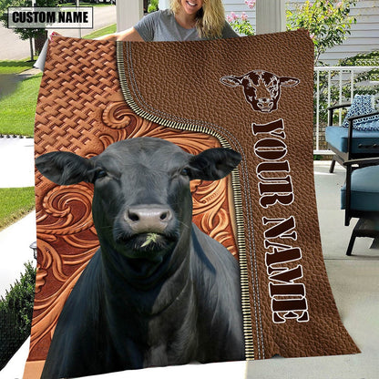 Custom Name Black Angus Leather Carving Blanket, Farm Blanket, Farm Animal Blanket