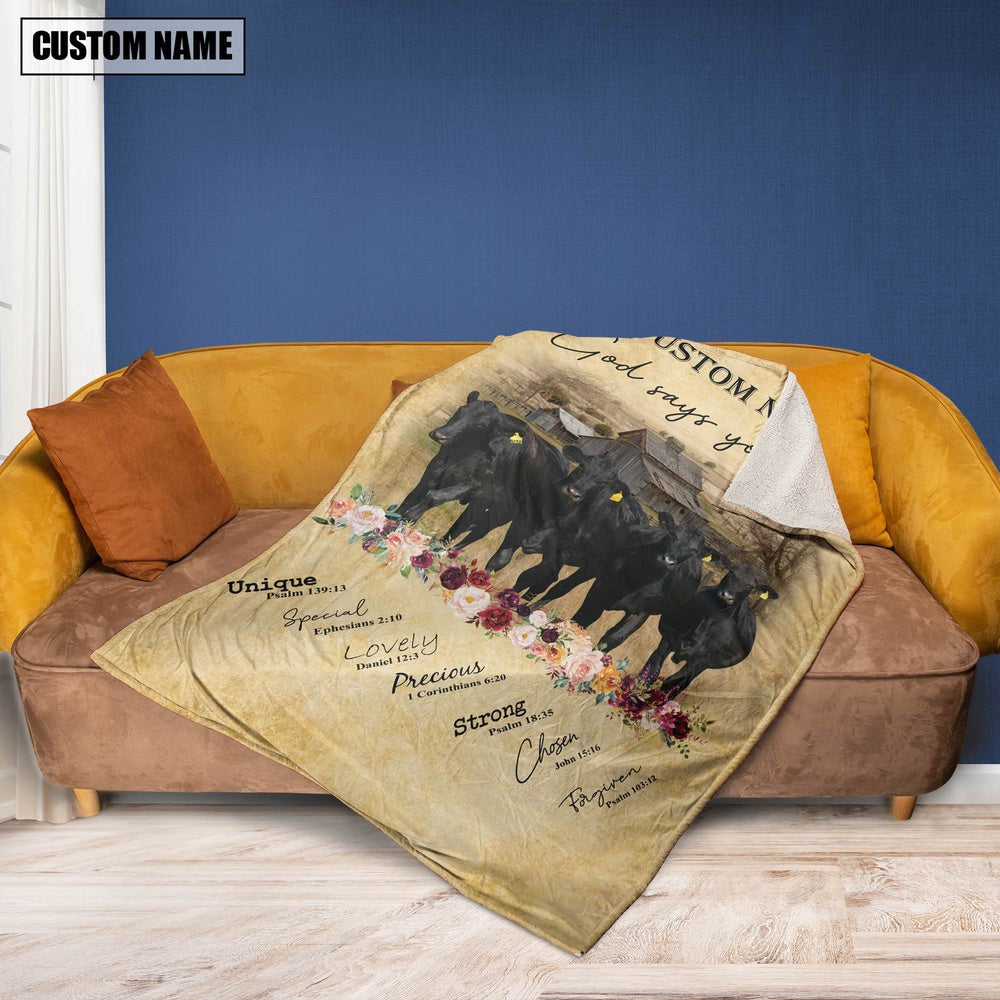 God Says You Are Personalized Name Brangus Blanket, Farm Blanket, Farm Animal Blanket