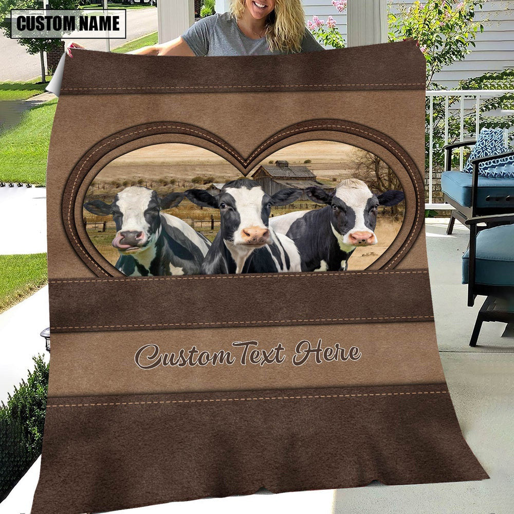 Holstein In Heart Personalized Name Blanket, Farm Blanket, Farm Animal Blanket