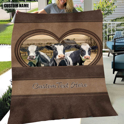 Holstein In Heart Personalized Name Blanket, Farm Blanket, Farm Animal Blanket