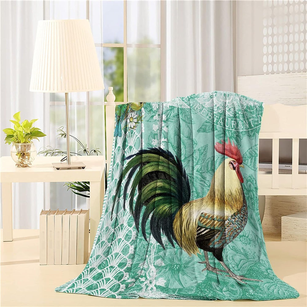Rooster Chickens 3D Printed Flower Pattern Blanket, Farm Blanket, Farm Animal Blanket