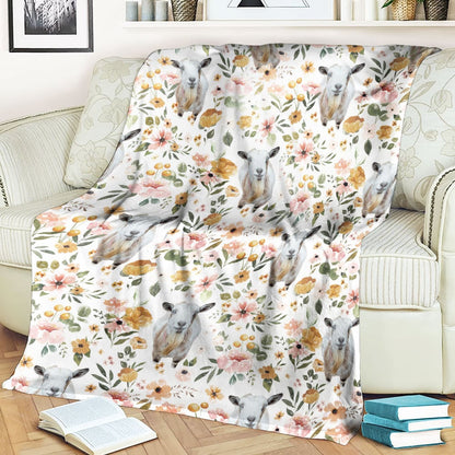 Nigerian Dwarf Goat Floral Pattern Blanket, Farm Blanket, Farm Animal Blanket