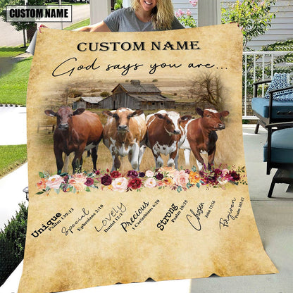 God Says You Are Personalized Name Ayrshire Blanket, Farm Blanket, Farm Animal Blanket