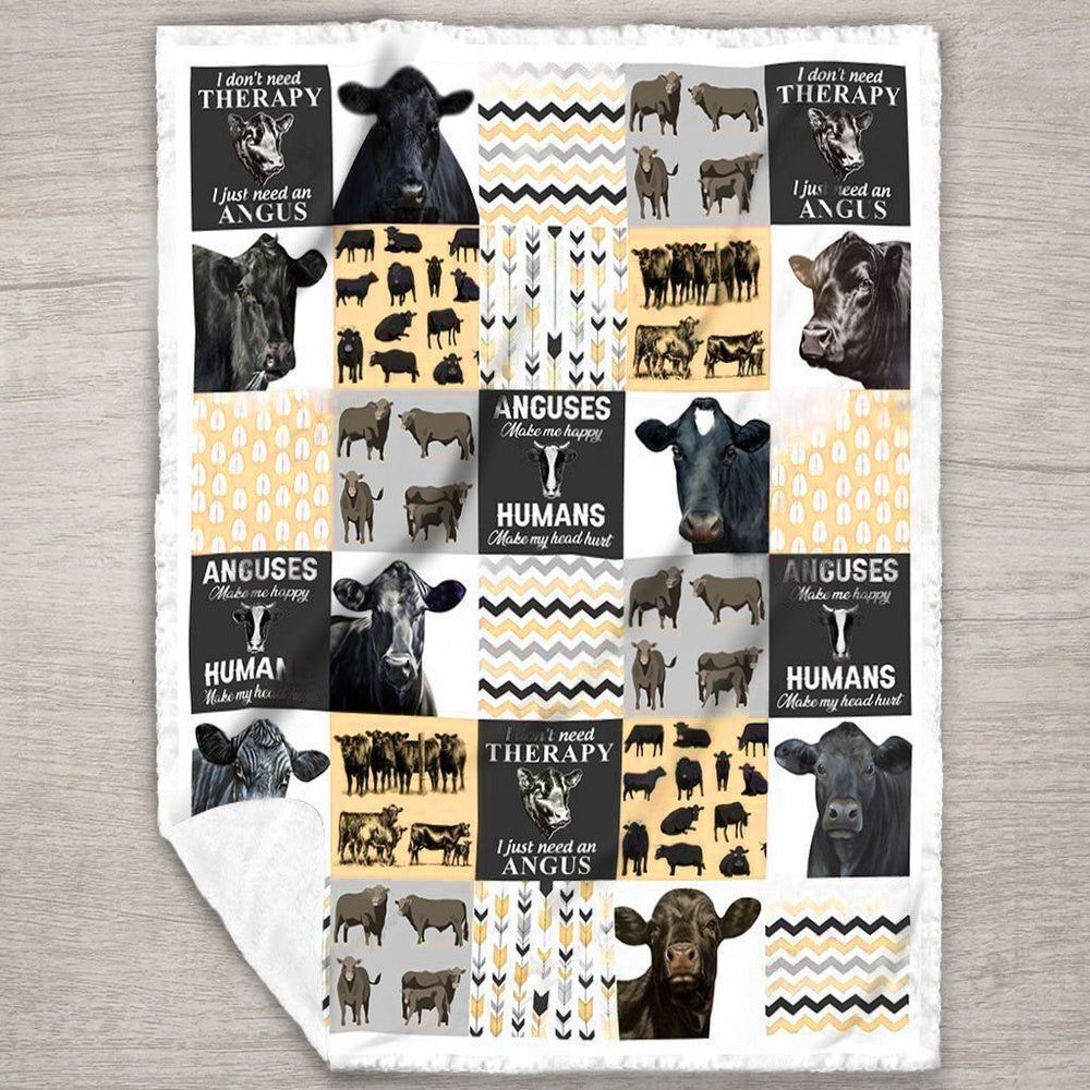 Black Angus Cow Yellow All Printed 3D Blanket, Farm Blanket, Farm Animal Blanket