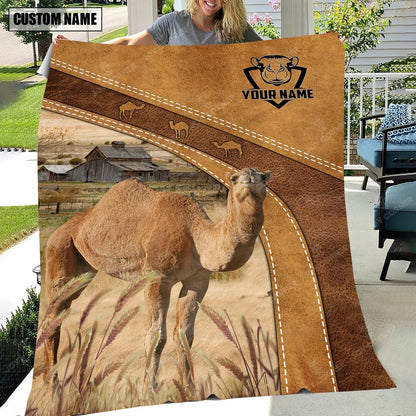 Personalized Name Camels Brownie Background Blanket, Farm Blanket, Farm Animal Blanket