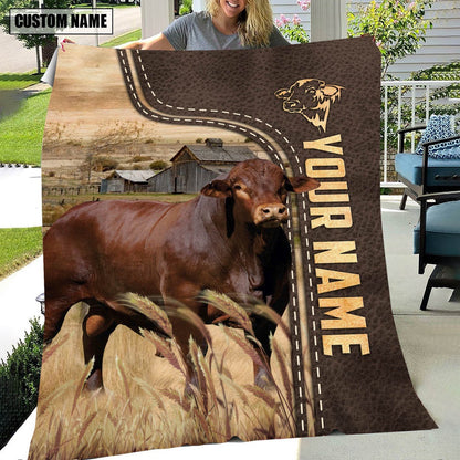 Personalized Name Beefmaster Leather Pattern Blanket, Farm Blanket, Farm Animal Blanket
