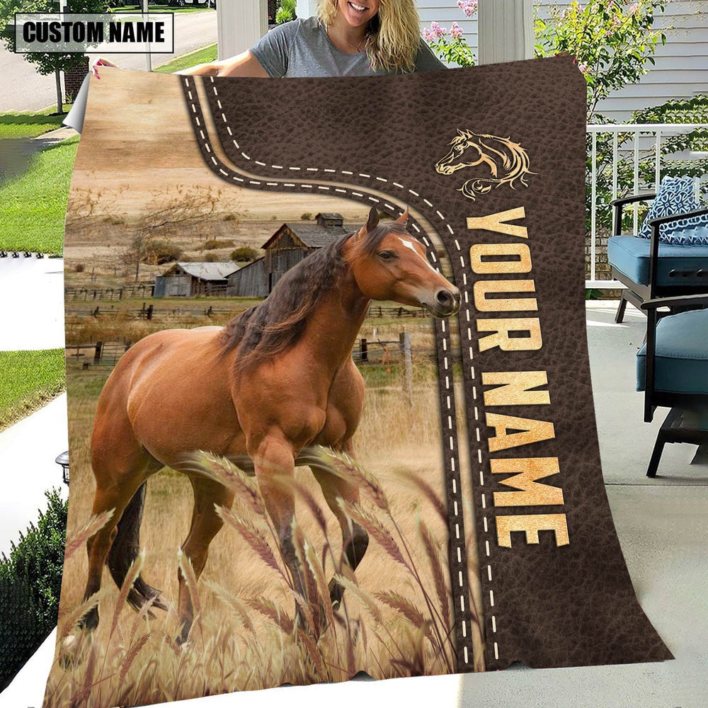Personalized Name Horse Leather Pattern Blanket, Farm Blanket, Farm Animal Blanket