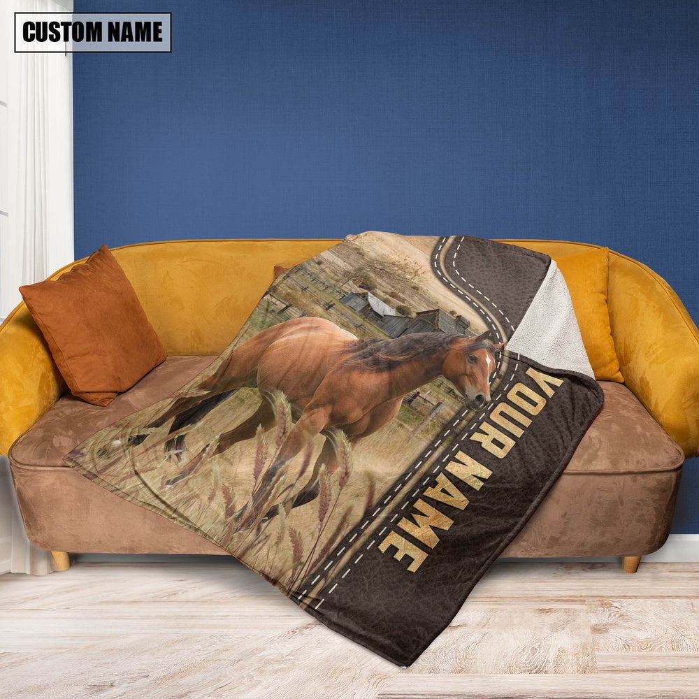Personalized Name Horse Leather Pattern Blanket, Farm Blanket, Farm Animal Blanket