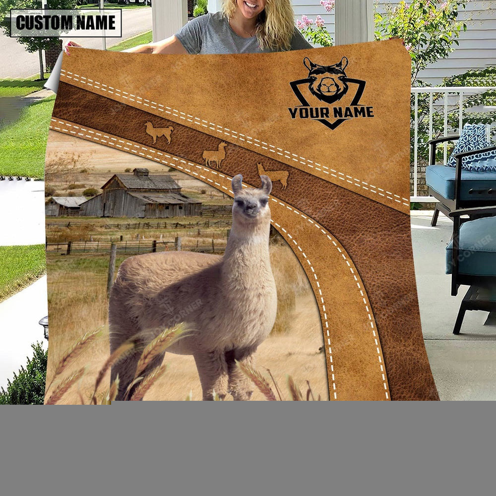 Custom Name Llama Brownie Background Blanket, Farm Blanket, Farm Animal Blanket