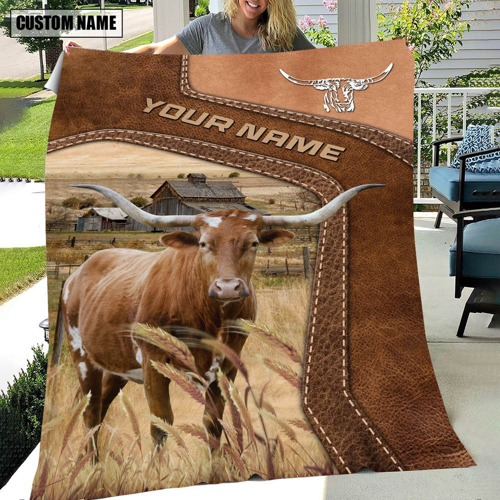 Big Custom Name Texas Longhorn Blanket, Farm Blanket, Farm Animal Blanket
