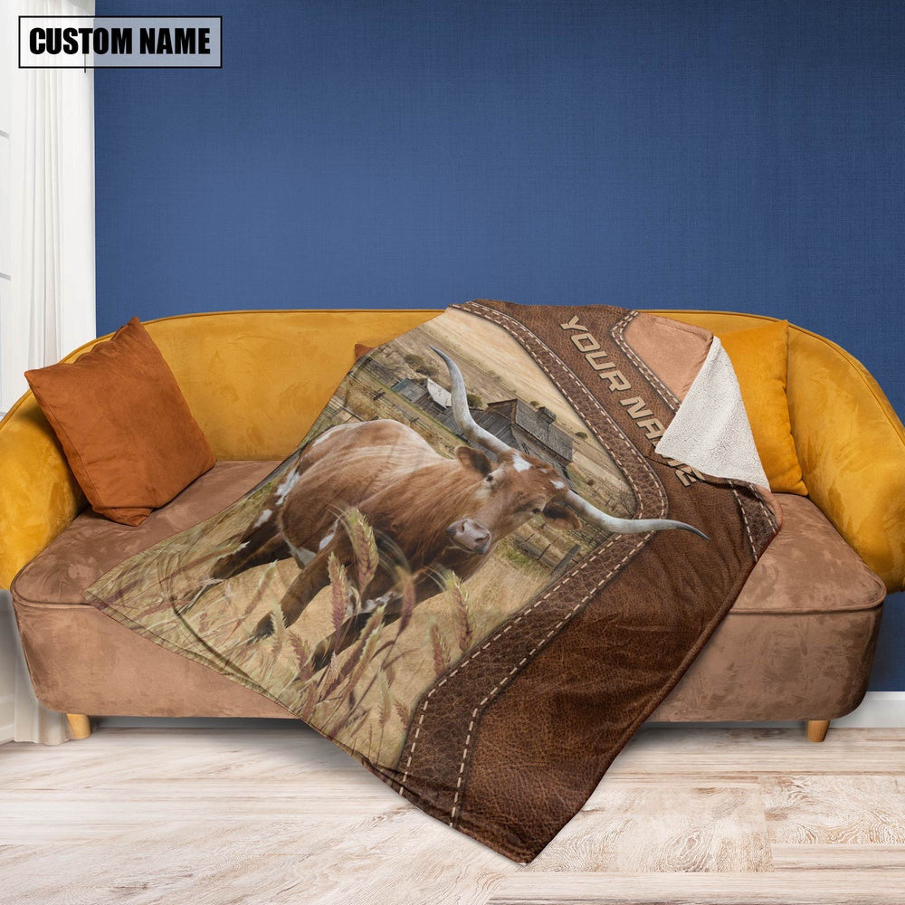Big Custom Name Texas Longhorn Blanket, Farm Blanket, Farm Animal Blanket