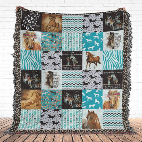 My Soul Smells Like Horses All Over Printed 3D Woven Blanket, Farm Blanket, Farm Animal Blanket