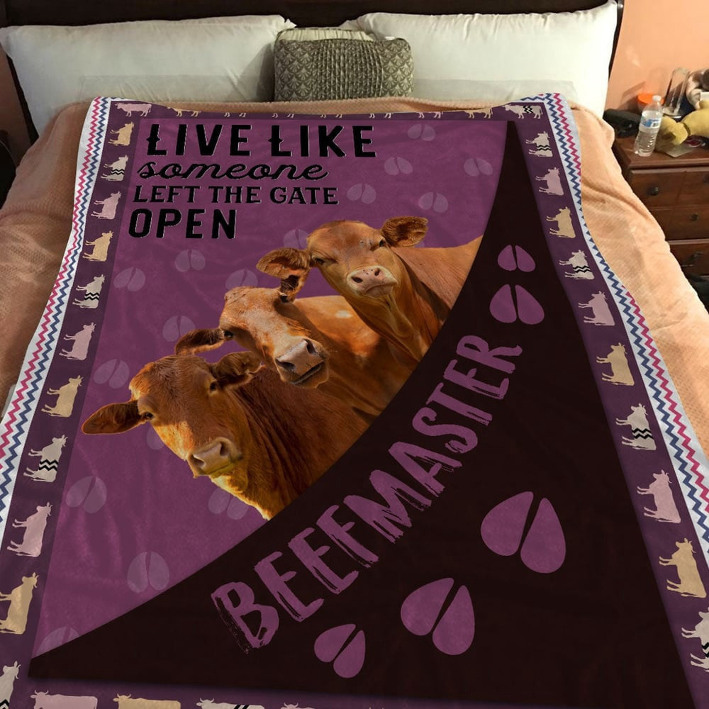Beefmaster Hoof Pattern Purple Background Blanket, Farm Blanket, Farm Animal Blanket