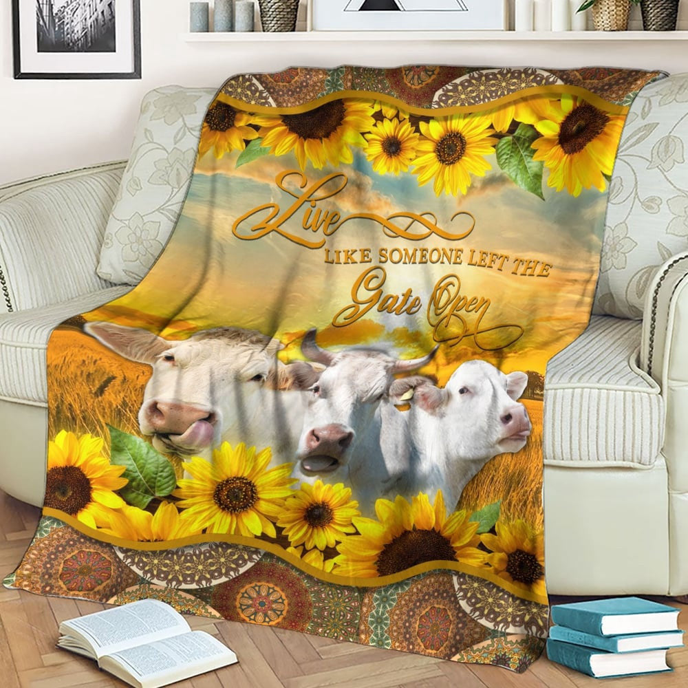Charolais Live Like Someone Left The Gate Open Blanket, Farm Blanket, Farm Animal Blanket