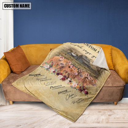 God Says You Are Personalized Name Pig Brown Blanket, Farm Blanket, Farm Animal Blanket