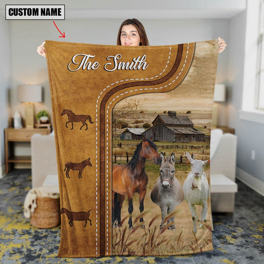 Horse, Donkey, Goat No Horns Blanket Custom Name, Farm Blanket, Farm Animal Blanket