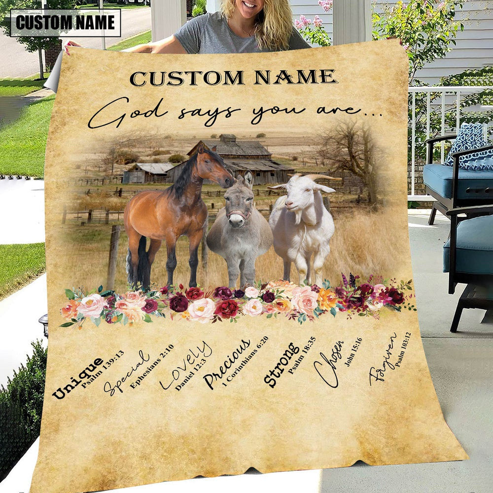 God Says You Are Personalized Name Horse, Donkey , Goat Blanket, Farm Blanket, Farm Animal Blanket