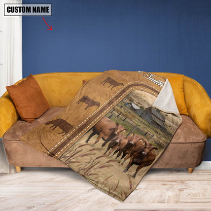Personalized Red Angus Cattle In Field Farmhouse Blanket, Farm Blanket, Farm Animal Blanket