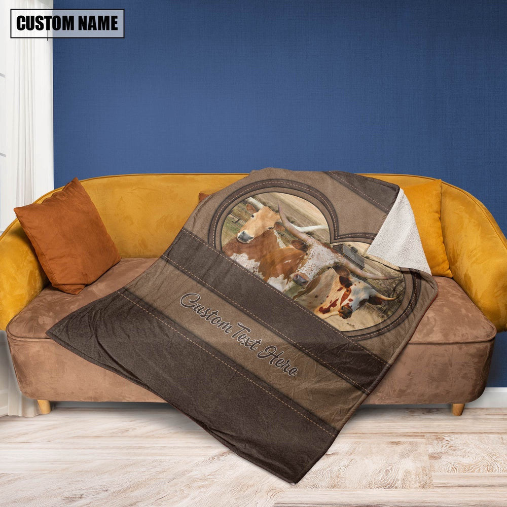 Texas Longhorn In Heart Personalized Name Blanket, Farm Blanket, Farm Animal Blanket