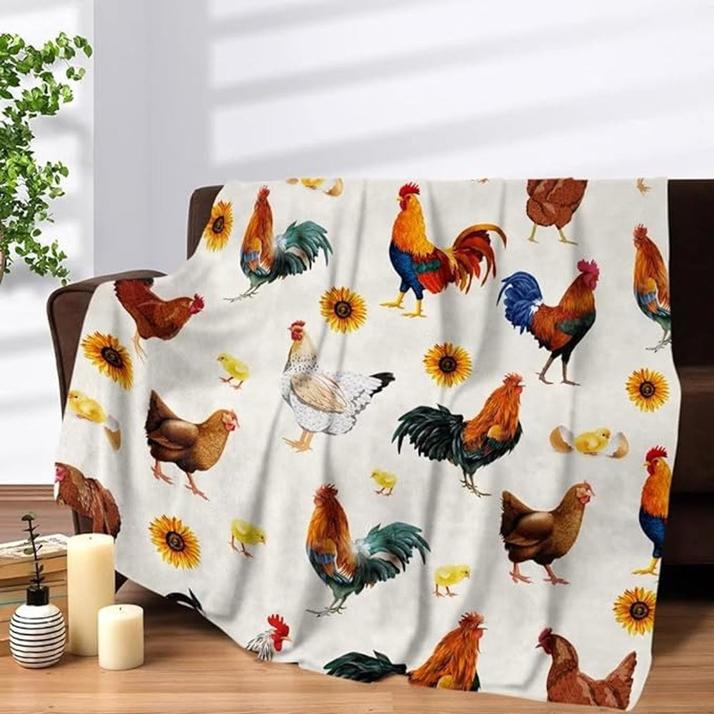 Rooster Chickens 3D Printed Pattern Blanket, Farm Blanket, Farm Animal Blanket